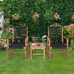 3-piece acacia wood rocking bistro set outdoor patio rocking chairs with coffee table