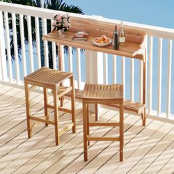 3-piece patio acacia wood bar table set with footrest & curved wood seat
