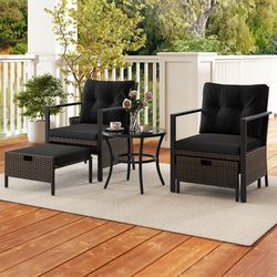 luxury 5-piece patio set, glass top coffee table & weather-resistant rattan chairs