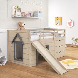 3-in-1 twin loft bed with slide, ladder & drawers for kids & teens, space-saving & fun