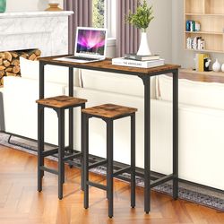3-piece industrial bar table and chairs set with metal frame, space-saving pub set for kitchen, dining & more