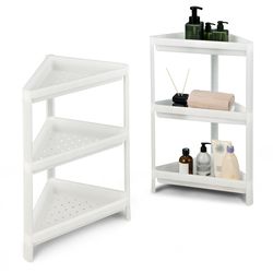 compact corner shower shelf with drainage holes, detachable bathroom & kitchen floor storage organizer