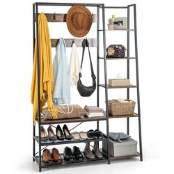 entryway hall tree with storage bench & hooks, coat rack, shoe shelf & display unit for entryway, mudroom, or bedroom