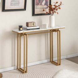 modern console table, 43.5" heavy-duty metal frame with faux marble top for entryway & behind sofa