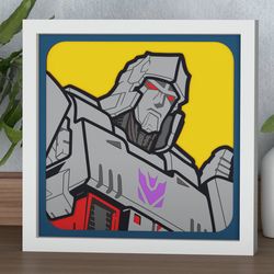 layered design of megatron for paper and laser cutting machines. shadow box svg cricut megatron transformer