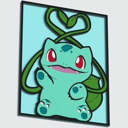 layered design of bulbasaur pokemon for paper and laser cutting machines v2. bulbasaur pokemon svg cricut cut out file