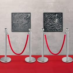 38" silver crowd control stanchions with red velvet ropes, 4-pack queue barriers for events & party supplies