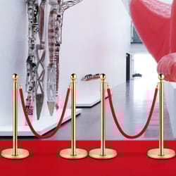 elegant crowd control barriers, 4 gold stainless steel stanchion posts with 5ft red velvet ropes for events, parties