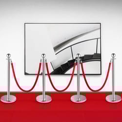 retractable crowd control barrier, 38 inch stainless steel stanchion posts with durable red velvet rope (silver)