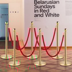 stainless steel stanchion queue post (6 pcs gold), premium crowd control barriers with 5ft red ropes