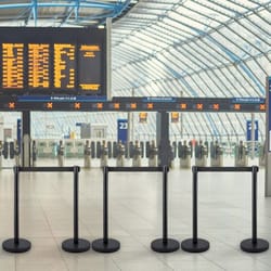 stainless steel stanchion posts (6 pcs), black retractable belt barriers, 4-way adjustable queue system for concerts