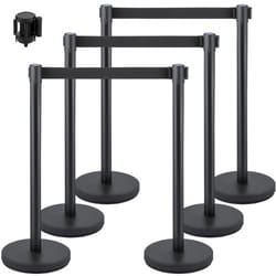 crowd control stanchion set, retractable black belts & stable weighted bases, durable queue barrier system