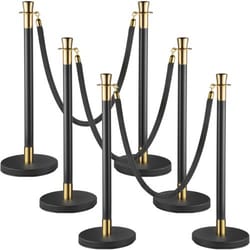 crowd control stanchion set, black velvet rope barrier with rope, heavy-duty crowd control posts with sturdy concrete