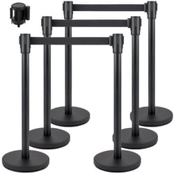 crowd control stanchion set, black queue barrier with retractable belts & heavy-duty base for events, airports, theaters