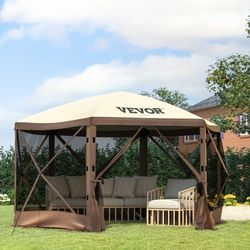 6-sided pop-up canopy shelter tent with mesh windows, 12x12 portable shade tent for camping, backyard