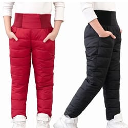 kids waterproof winter pants with cotton padding and high waist design