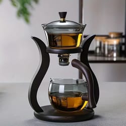 glass tea set with semi automatic magnetic drip teapot and infuser cups for elegant home brewing