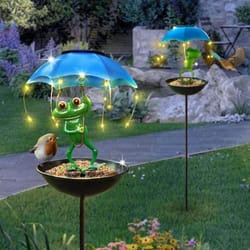 solar frog garden stake light