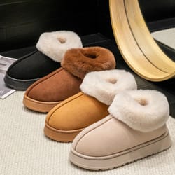 women winter indoor soft faux fur snow boot slippers plus sizes