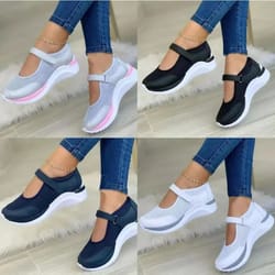 womens knitted casual sneakers with thick sole