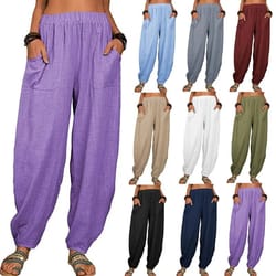 womens cotton linen wide leg harem pants