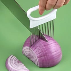 stainless steel onion slicer and vegetable holder for easy cutting