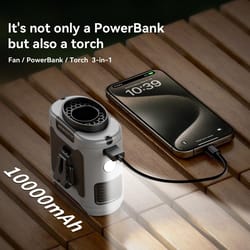 portable waist / neck fan with power bank & led light