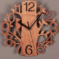 wooden faceted bird wall clock for home decoration