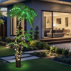solar lighted artificial palm tree for outdoor garden yard and tiki bar decor