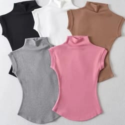 sleeveless turtleneck slim fit womens top