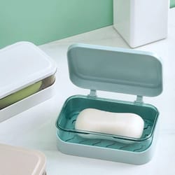 bathroom soap dish with lid and draining tray