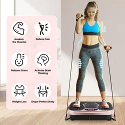 home training equipment: vibration plate exercise machine with loop bands, whole body workout fitness platform