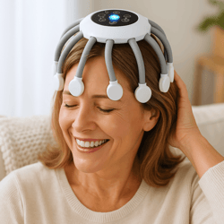 smart tms vibration scalp head massager with red light, octopus massage machine for stress relief