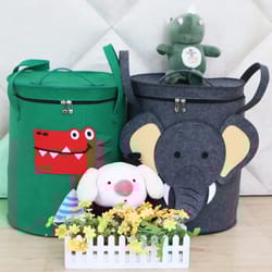large felt toy storage bucket, portable dirty clothes basket, cute cartoon animal dust bag with lid, foldable felt bucke