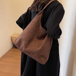 vintage suede shoulder bag for women, large capacity autumn and winter tote, simple solid color casual retro handbag