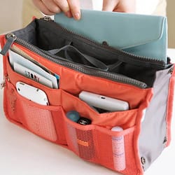 portable double zipper makeup bag, multi functional large capacity storage bag, mommy bag, pocket cosmetic organizer