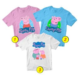 Peppa Pig George Pig T-Shirt Merch 3 Pack Tee Shirts Bundle Cartoon Printed Short Sleeve Toddler Unisex Boys Girls 1-10