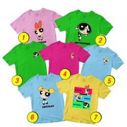 Power Puff Girls T-Shirt Merch - 3 Pack Tee Shirts Bundle Cartoon Printed Short Sleeve Bubble, Blossom, Butter Cup