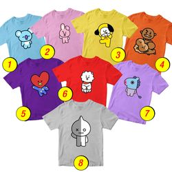 BT21 Koya, Mang, Chimmy, Tata, Van, Cooky, RJ, Shooky T-Shirt Merch - 3 Pack Tee Shirts Bundle Cartoon Printed