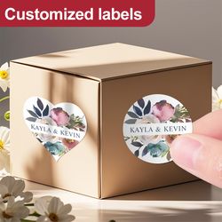 floral customized wedding labels, vinyl stickers for party decorations, gift box decals, diy craft supplies