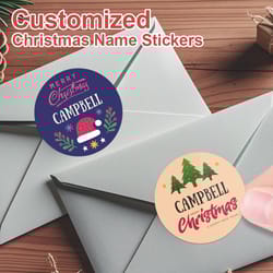 circle adhesive christmas labels, custom merry christmas stickers, holiday stickers for christmas greeting cards