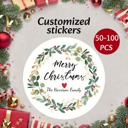 personalized merry christmas name stickers, custom happy holidays candy gift bag envelope labels