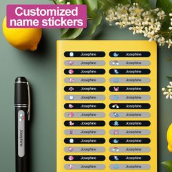 waterproof labels for kids school supplies, custom name stickers, personalized stationery and water bottles
