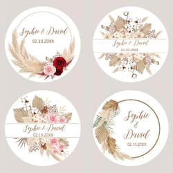 customized wedding stickers, pampas grass labels, personalised birthday baptism stickers, party sealing decor supplies