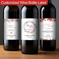 personalized wine bottle stickers, waterproof customized labels, elegant wedding and anniversary gifts