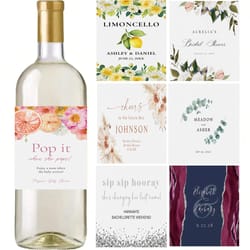 personalized wine labels, custom wine stickers for birthday, holiday, or business gifts, add recipient name and message