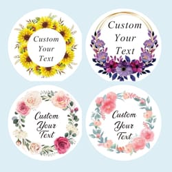 custom name date thank you stickers, personalized round circle labels, wedding or bridal shower party favor stickers, cu