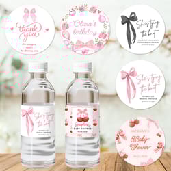 personalized pink bow tie wedding water bottle label princess bridal shower bottle stickers baby shower children birthday decor