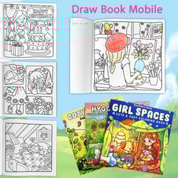 girls themed colouring book, a comfortable space to paint, picture book mobile, childrens coloring book