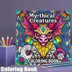 original mythical creatures coloring book for adult, premium colouring book, unique drawing supplies for christmas